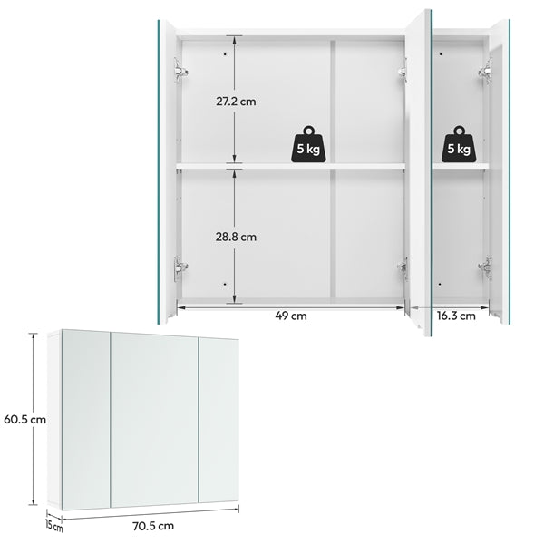 Frameless Mirror Cabinet Bathroom Mirror with Storage Wall-Mounted Storage Cabinet