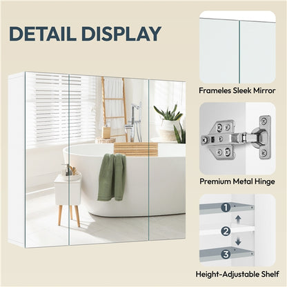 Frameless Mirror Cabinet Bathroom Mirror with Storage Wall-Mounted Storage Cabinet