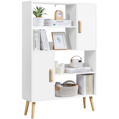 4-Tier Bookshelf with 2 Storage Cabinets Modern Open Bookcase