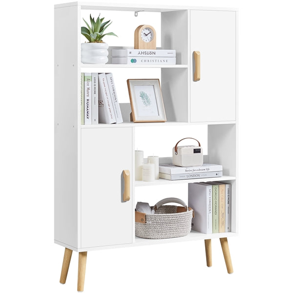 4-Tier Bookshelf with 2 Storage Cabinets Modern Open Bookcase
