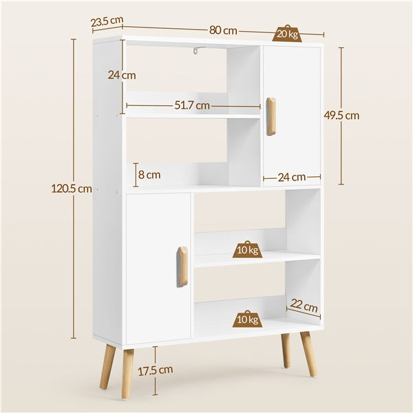 4-Tier Bookshelf with 2 Storage Cabinets Modern Open Bookcase