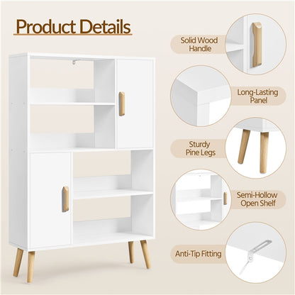 4-Tier Bookshelf with 2 Storage Cabinets Modern Open Bookcase
