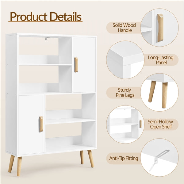 4-Tier Bookshelf with 2 Storage Cabinets Modern Open Bookcase