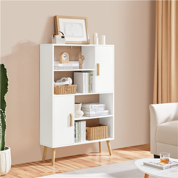 4-Tier Bookshelf with 2 Storage Cabinets Modern Open Bookcase