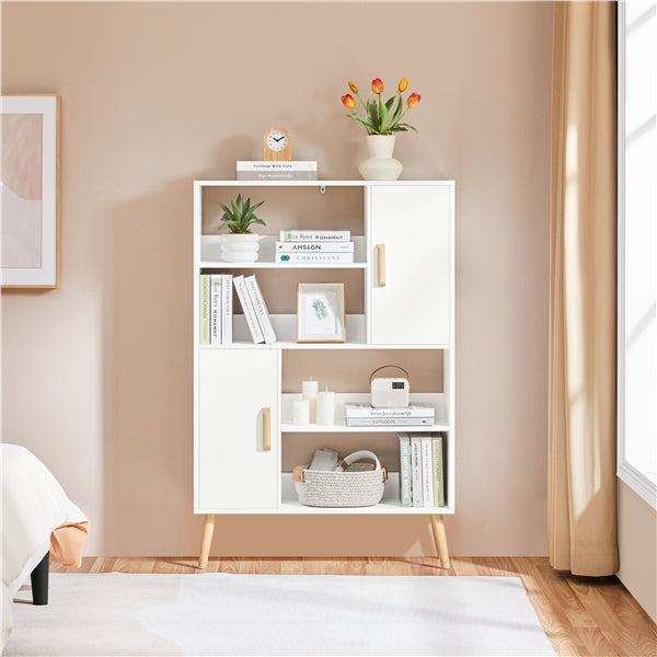 4-Tier Bookshelf with 2 Storage Cabinets Modern Open Bookcase
