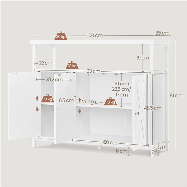 Wooden 3-Door Sideboard Buffet Cabinet Dining Room/Kitchen Storage Cabinet