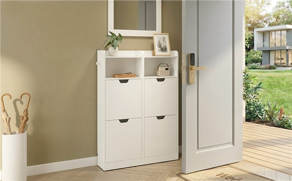 4-Layer Four Flip-Drawer Shoe Cabinet, Modern Freestanding Shoe Storage Cabinet