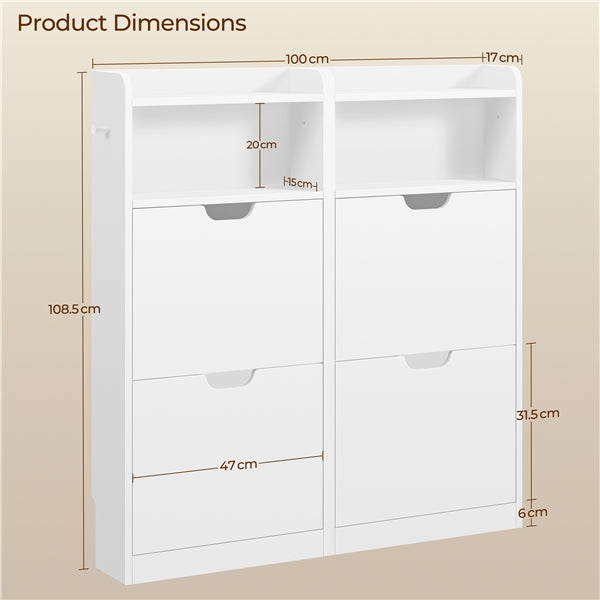 4-Layer Four Flip-Drawer Shoe Cabinet, Modern Freestanding Shoe Storage Cabinet