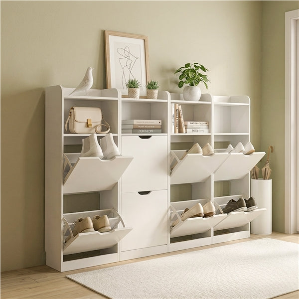 4-Layer Four Flip-Drawer Shoe Cabinet, Modern Freestanding Shoe Storage Cabinet
