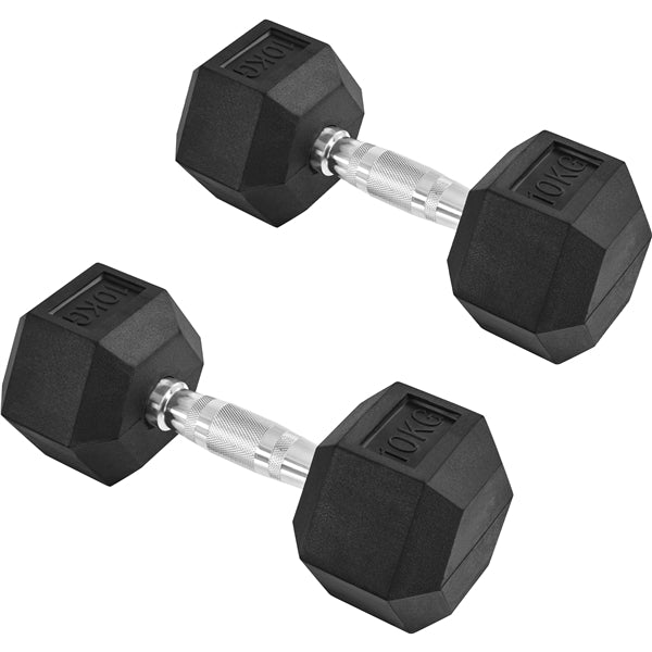 Hex Dumbbell Set 2 × 10 kg – Heavy Duty Rubber-Coated Dumbbells