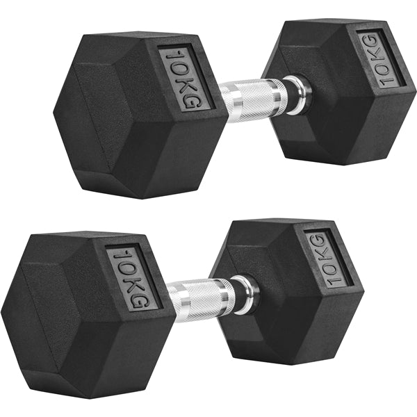 Hex Dumbbell Set 2 × 10 kg – Heavy Duty Rubber-Coated Dumbbells
