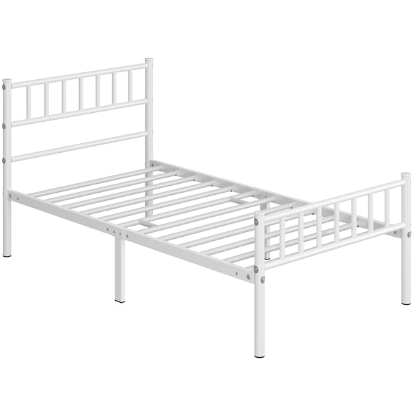 Single Metal Bed Frame with Slatted Headboard and Footboard