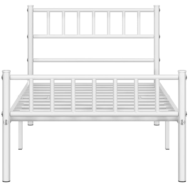 Single Metal Bed Frame with Slatted Headboard and Footboard