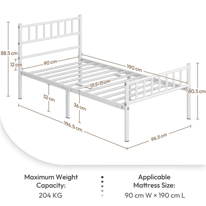 Single Metal Bed Frame with Slatted Headboard and Footboard