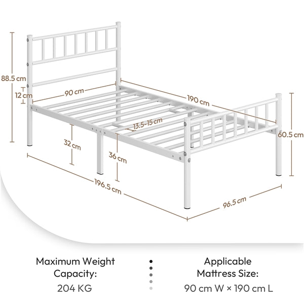 Single Metal Bed Frame with Slatted Headboard and Footboard