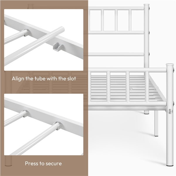 Single Metal Bed Frame with Slatted Headboard and Footboard