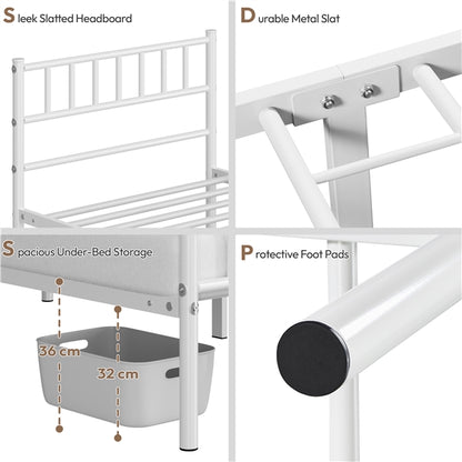 Single Metal Bed Frame with Slatted Headboard and Footboard