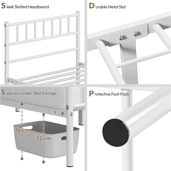 Single Metal Bed Frame with Slatted Headboard and Footboard