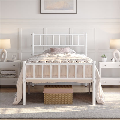 Single Metal Bed Frame with Slatted Headboard and Footboard