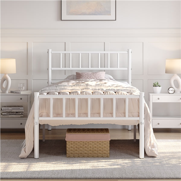 Single Metal Bed Frame with Slatted Headboard and Footboard