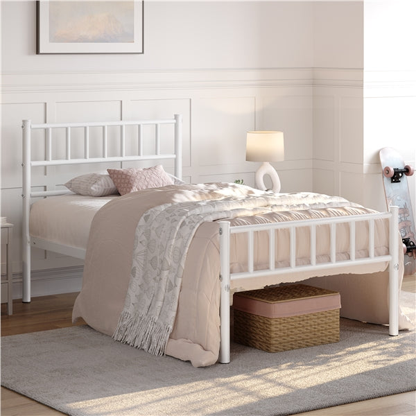 Single Metal Bed Frame with Slatted Headboard and Footboard