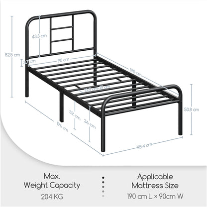 Strong Iron Platform Bed Single Bed Frame with High Headboard