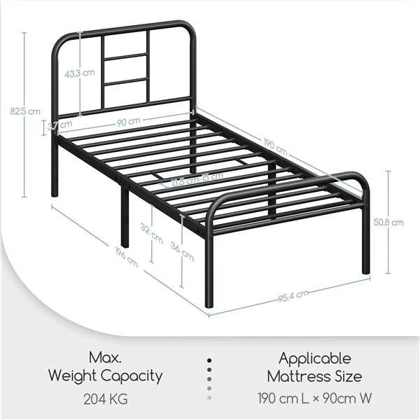 Strong Iron Platform Bed Single Bed Frame with High Headboard