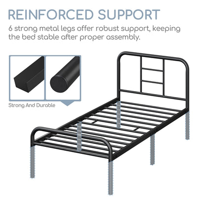 Strong Iron Platform Bed Single Bed Frame with High Headboard