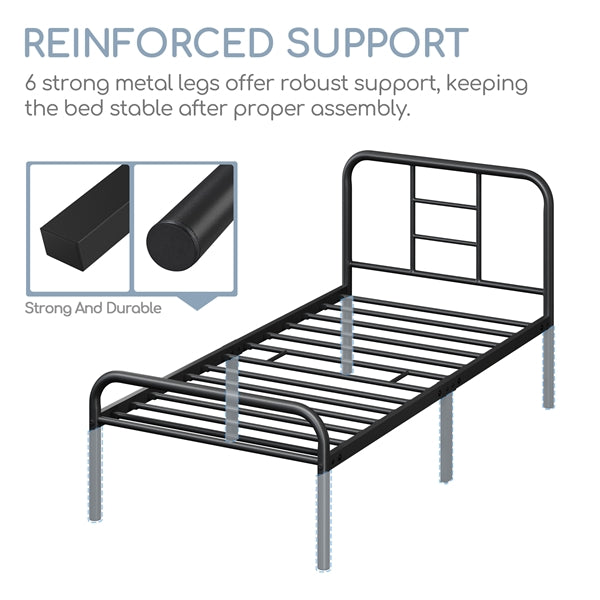 Strong Iron Platform Bed Single Bed Frame with High Headboard