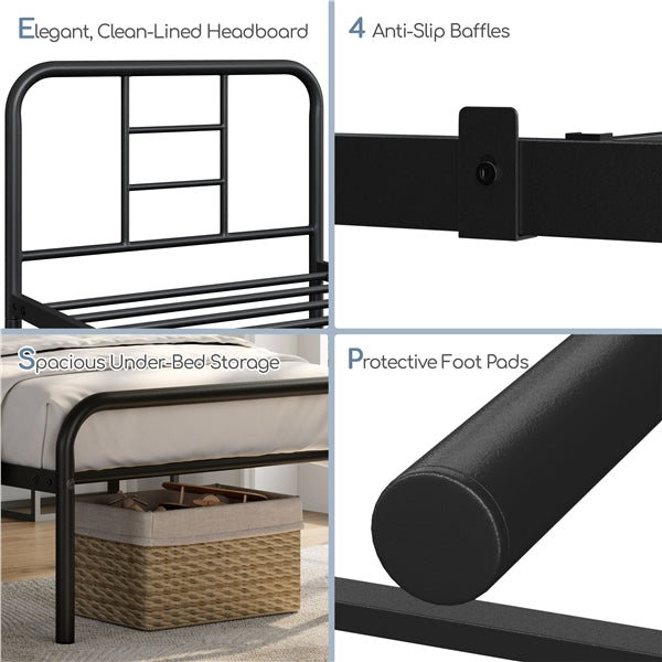 Strong Iron Platform Bed Single Bed Frame with High Headboard