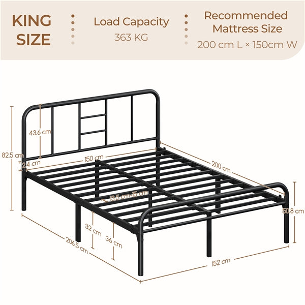 Romantic Metal-Framed Bed with High Headboard Strong Iron Platform Bed