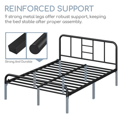 Romantic Metal-Framed Bed with High Headboard Strong Iron Platform Bed