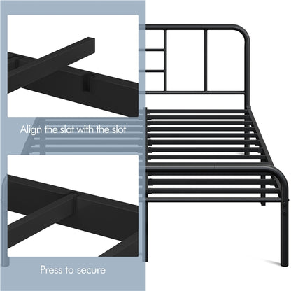 Romantic Metal-Framed Bed with High Headboard Strong Iron Platform Bed