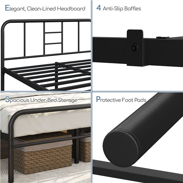 Romantic Metal-Framed Bed with High Headboard Strong Iron Platform Bed
