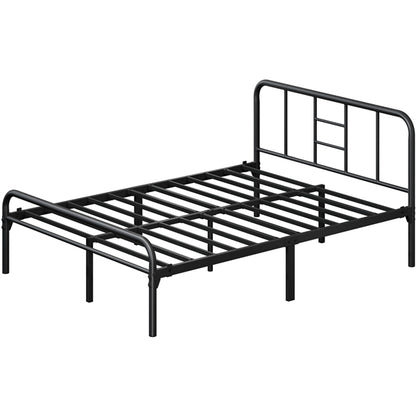 Romantic Metal-Framed Bed with High Headboard Strong Iron Platform Bed