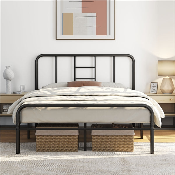 Romantic Metal-Framed Bed with High Headboard Strong Iron Platform Bed