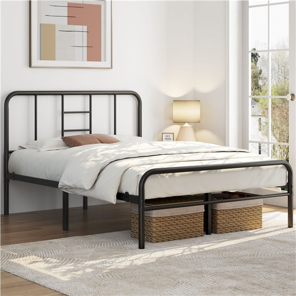 Romantic Metal-Framed Bed with High Headboard Strong Iron Platform Bed