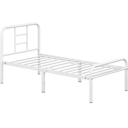 Single Metal Bed Frame with High Headboard Strong Iron Platform Bed