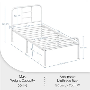 Single Metal Bed Frame with High Headboard Strong Iron Platform Bed