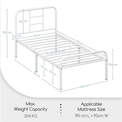 Single Metal Bed Frame with High Headboard Strong Iron Platform Bed