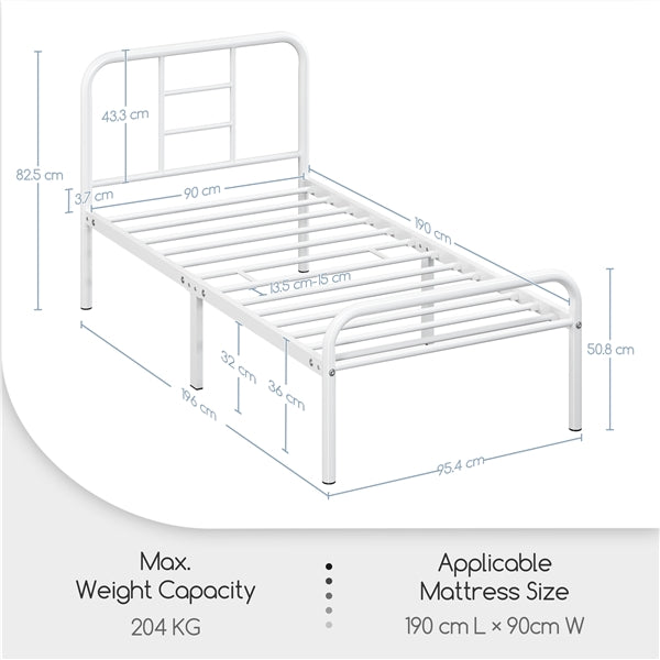Single Metal Bed Frame with High Headboard Strong Iron Platform Bed