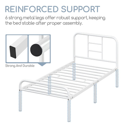 Single Metal Bed Frame with High Headboard Strong Iron Platform Bed