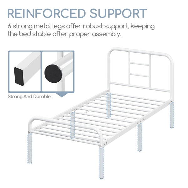 Single Metal Bed Frame with High Headboard Strong Iron Platform Bed