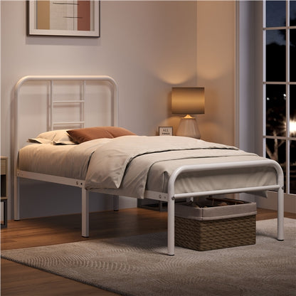 Single Metal Bed Frame with High Headboard Strong Iron Platform Bed