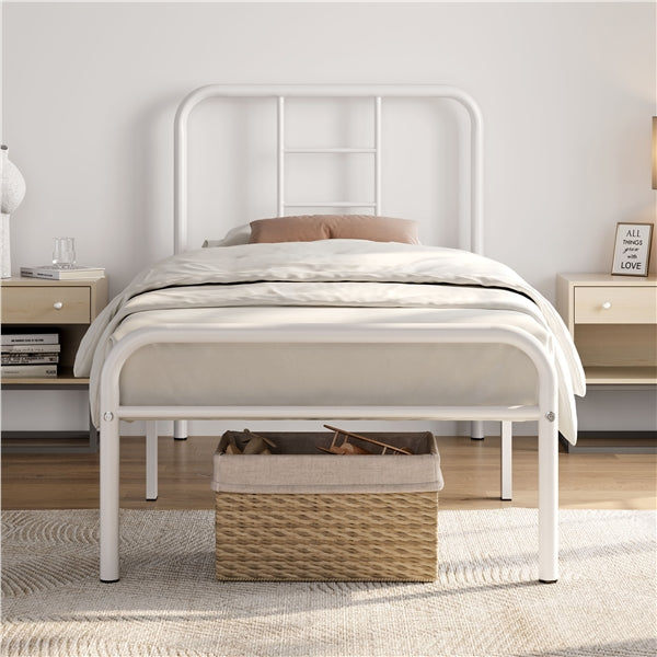Single Metal Bed Frame with High Headboard Strong Iron Platform Bed
