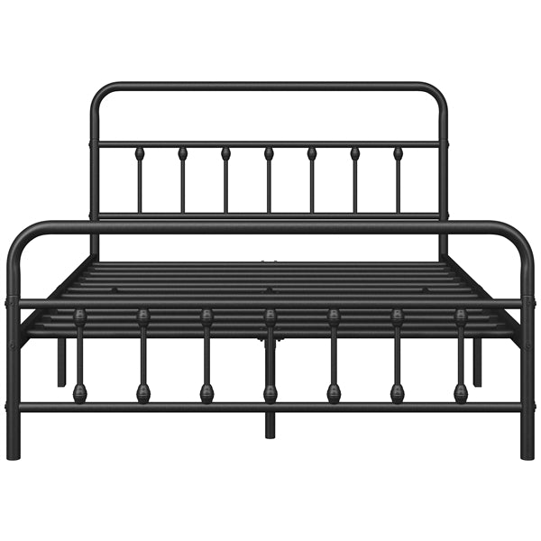 Classic Queen Size Iron Platform Bed with High Headboard and Footboard