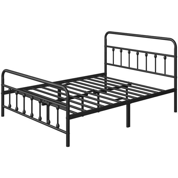 Classic Queen Size Iron Platform Bed with High Headboard and Footboard