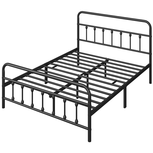 Classic Queen Size Iron Platform Bed with High Headboard and Footboard