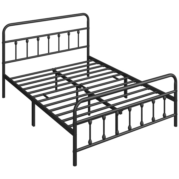 Classic Queen Size Iron Platform Bed with High Headboard and Footboard