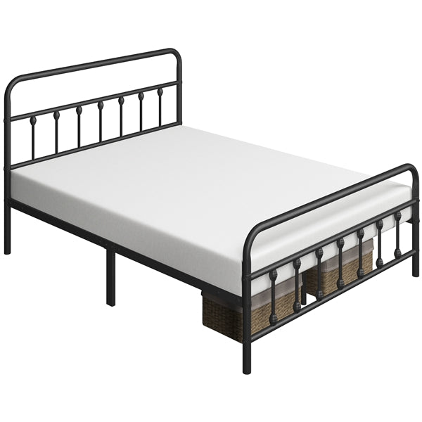 Classic Queen Size Iron Platform Bed with High Headboard and Footboard